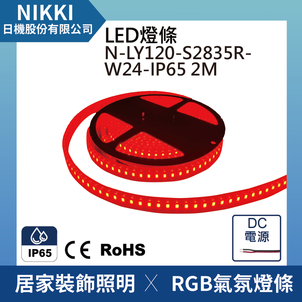 (日機) LED燈條 防水軟燈條 RGB燈條 露營燈 氣氛燈 紅光 2M長 120珠 IP65 N-LY120-S2835R-W24