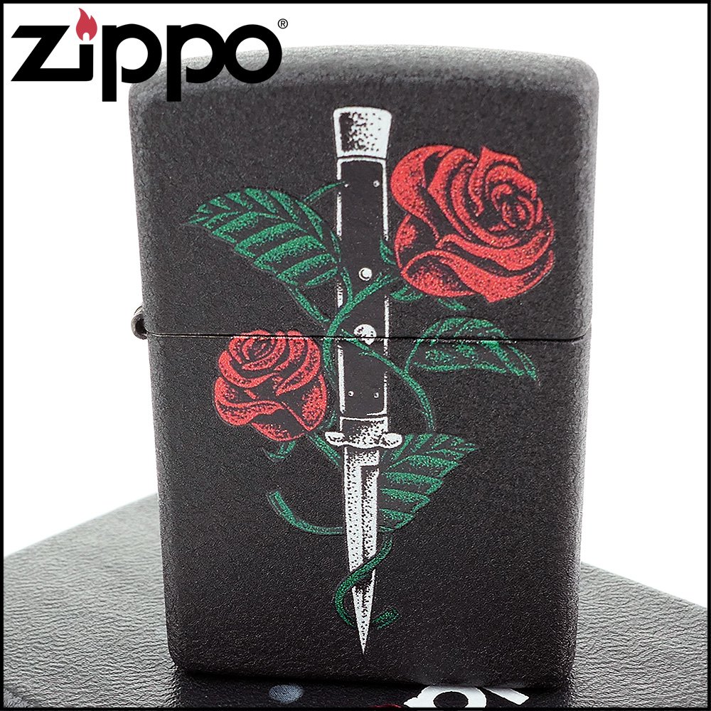 ◆斯摩客商店◆【ZIPPO】美系~Rose Dagger Tattoo-玫瑰匕首圖案設計打火機NO.49778