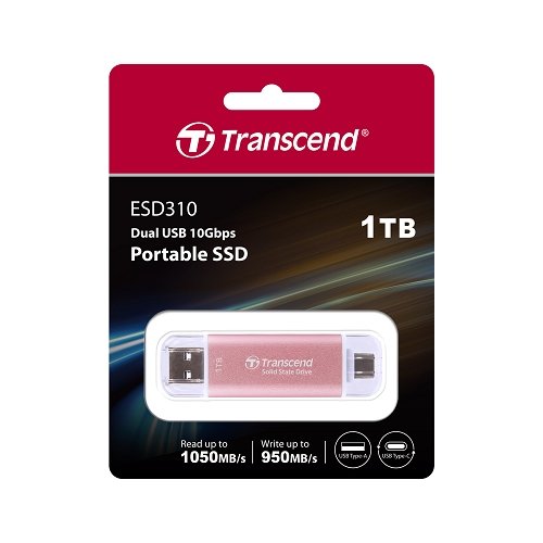 創見1TB 外接SSD,ESD310P,USB 10Gbps,粉紅色 SSD固態硬碟 TS1TESD310P