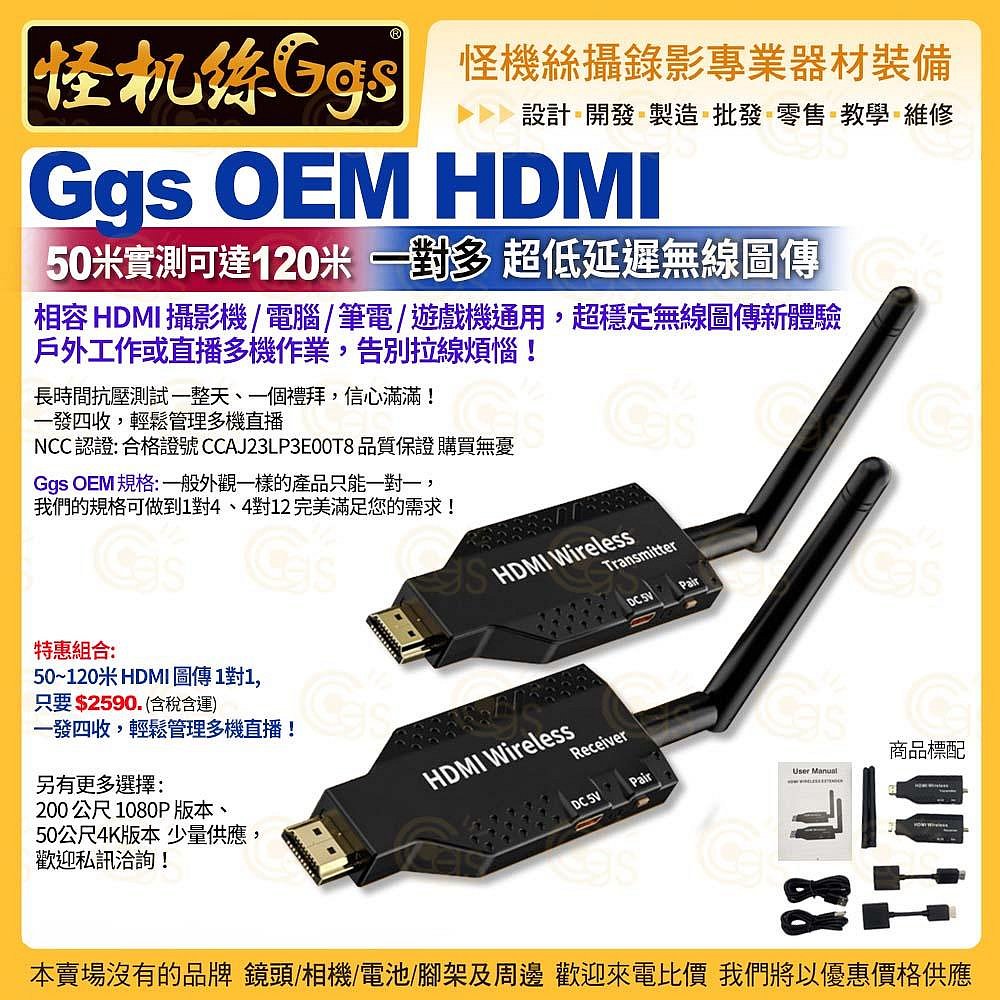 怪機絲 Ggs OEM HDMI 50米 一對多 超低延遲無線圖傳 攝影機 電腦 筆電 遊戲機通用 公司貨