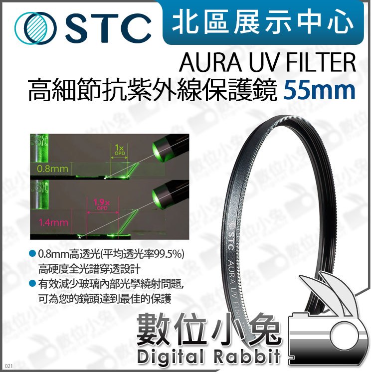 數位小兔【 STC AURA UV FILTER 高細節抗紫外線保護鏡 55mm 】UV鏡 雙面防污 0.8mm 高透光