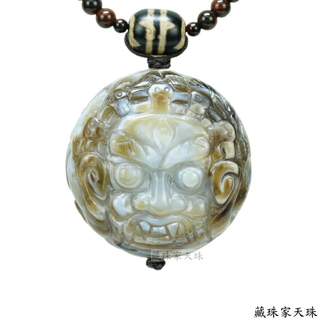 《藏珠家天珠》55mm瑪哈嘎拉+財咒天眼天珠項鍊