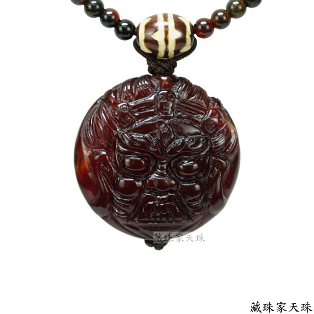 《藏珠家天珠》40mm紅玉髓瑪哈嘎拉+財咒天珠項鍊
