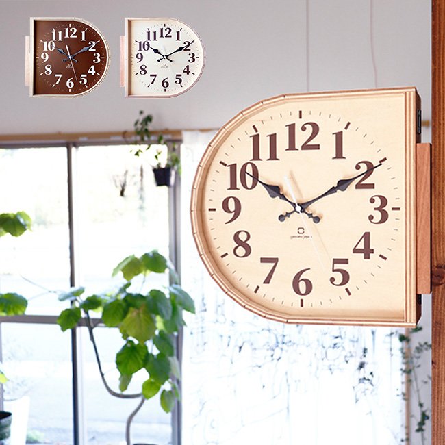 YAMATO 日本製 雙面時鐘 D型 壁掛 掛鐘 壁鐘 兩面 雙面鐘 復古 木製 木頭 工藝 雜貨 禮物 日本公司貨