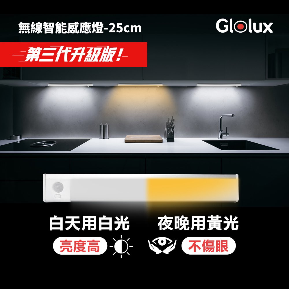 【Glolux】L型USB智能感應燈 25公分 白黃光二合一 2入組 (居家生活好物免運)