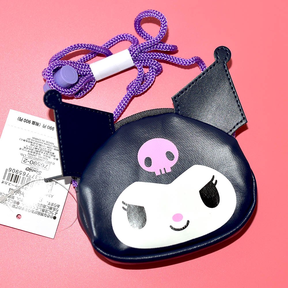 酷洛米 Kuromi 鈄背拉繩 拉鍊 置物包 錢包 隨身包 PU皮革 Sanrio日本正版