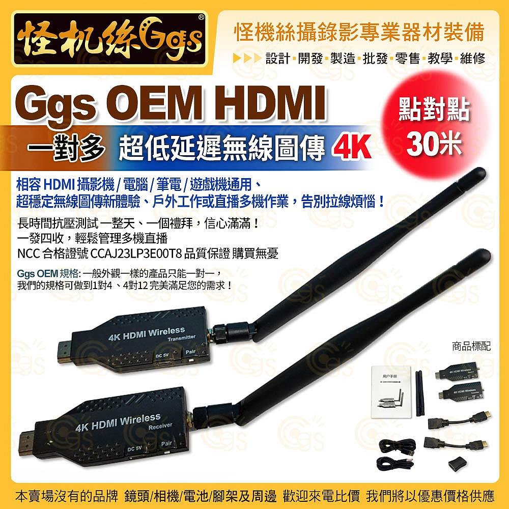 怪機絲 Ggs OEM HDMI 點對點50米 4K 一對多 超低延遲無線圖傳 攝影機 電腦 筆電 遊戲機通用 公司貨