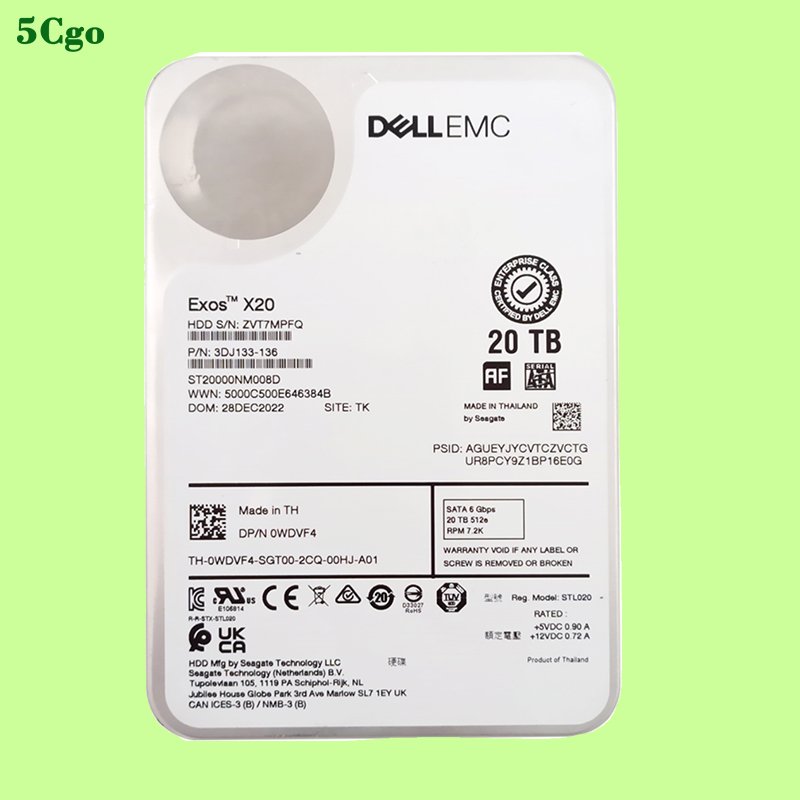 5Cgo【一店】Dell/戴爾EMC 0WDVF4 ST20000NM008D 20T 3.5寸 7.2K SATA伺服器硬碟存儲