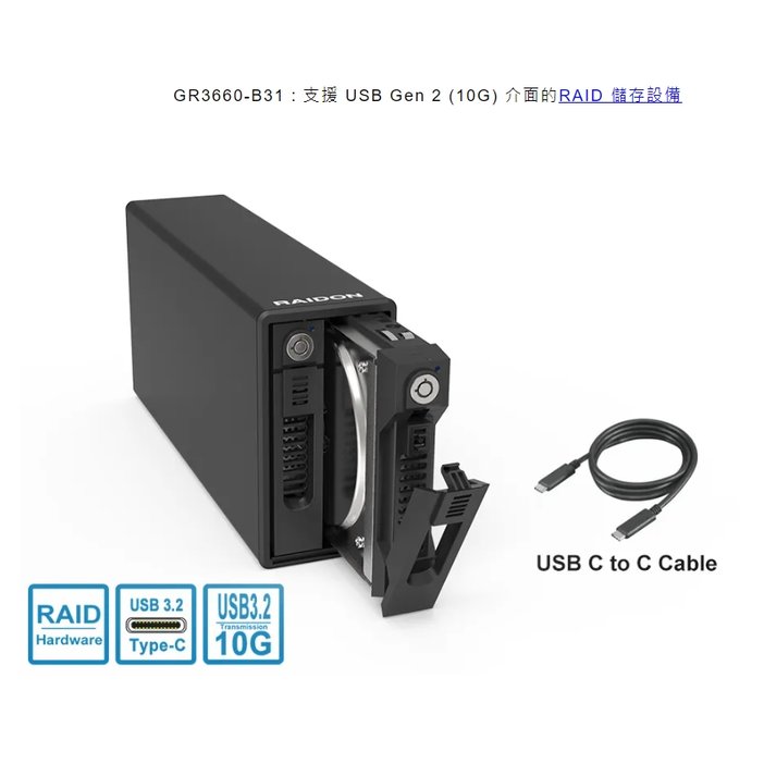 RAIDON GR3660-B31 USB3.1 Gen2 3.5吋 2槽外接RAID陣列盒(全新現貨)