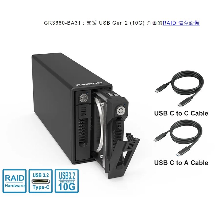 RAIDON GR3660-BA31 USB3.1 Gen2 3.5吋 2槽外接RAID陣列盒(全新現貨)