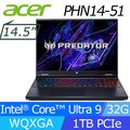ACER Predator PHN14-51-980B黑(Ultra 9 185H/32G/RTX4070-8G/1TB SSD/W11/WQXGA/120Hz/14.5)