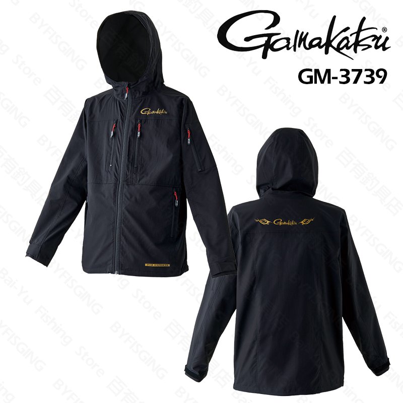 ◎百有釣具◎GAMAKATSU 24 GM-3739 防風外套 連帽外套 彈性 透氣 風衣 黑金色