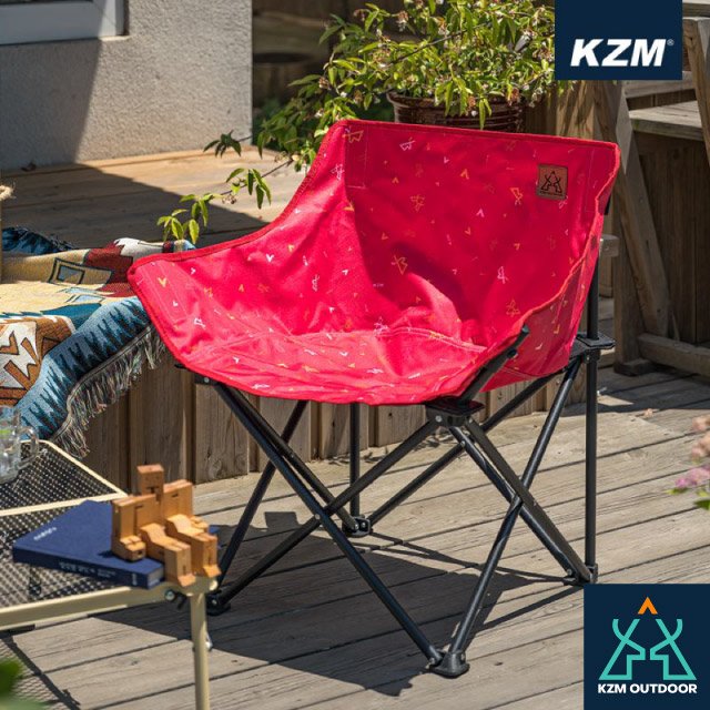 【KAZMI】KZM 印花休閒折疊椅.休閒椅.月亮椅.折合椅.露營椅.童軍椅/附收納袋.承重80kg/K20T1C018RD 紅色