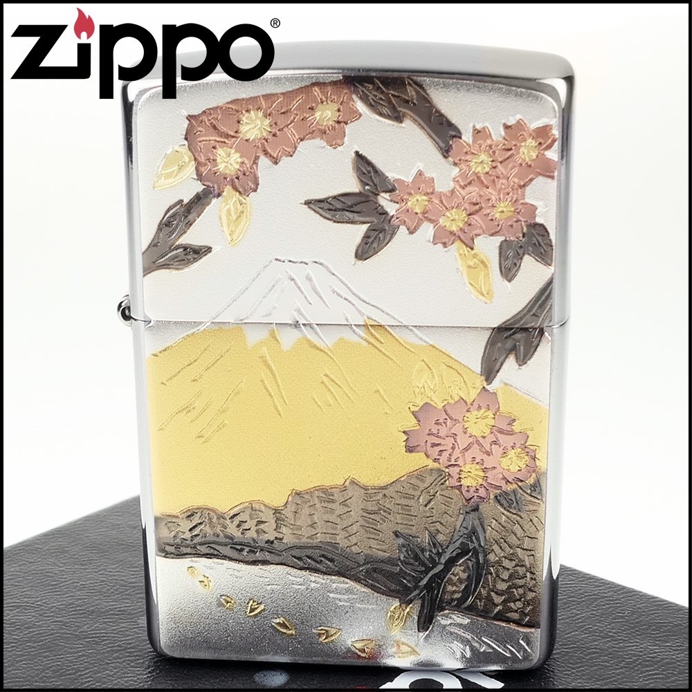 ◆斯摩客商店◆【ZIPPO】日系~傳統藝術-富士櫻圖案電鑄板貼片加工打火機