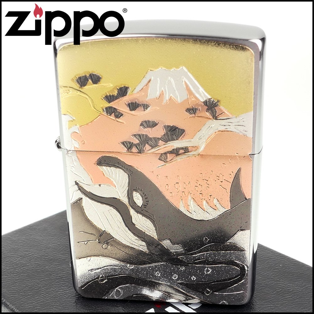 ◆斯摩客商店◆【ZIPPO】日系~傳統藝術-富士山與鯨魚圖案電鑄板貼片加工打火機
