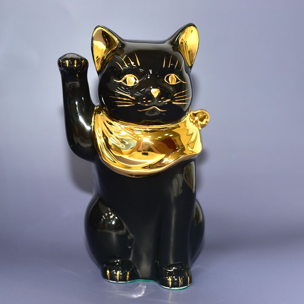 金色圍巾 江戶貓 招財貓 陶磁器 日本製 19cm 瀨戶燒