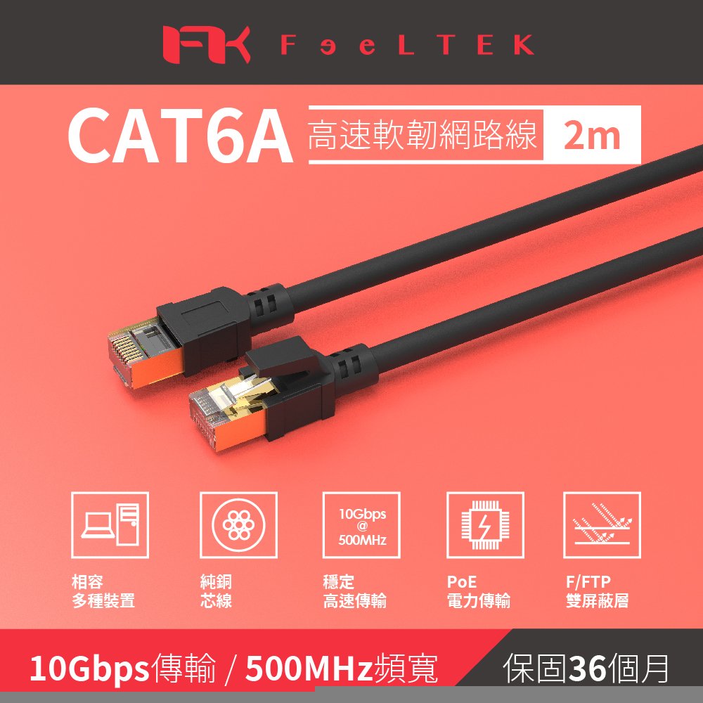 LEZIU FTK Cat6A 高速耐拉扯網路線-2米