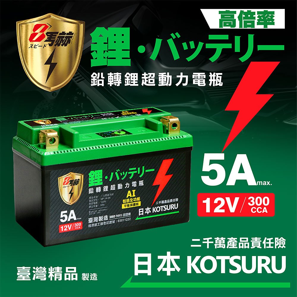 【日本KOTSURU】MP-7B 8馬赫 鉛轉鋰超動力機車電瓶 鋰鐵啟動電池 12V 300CCA 台灣製造