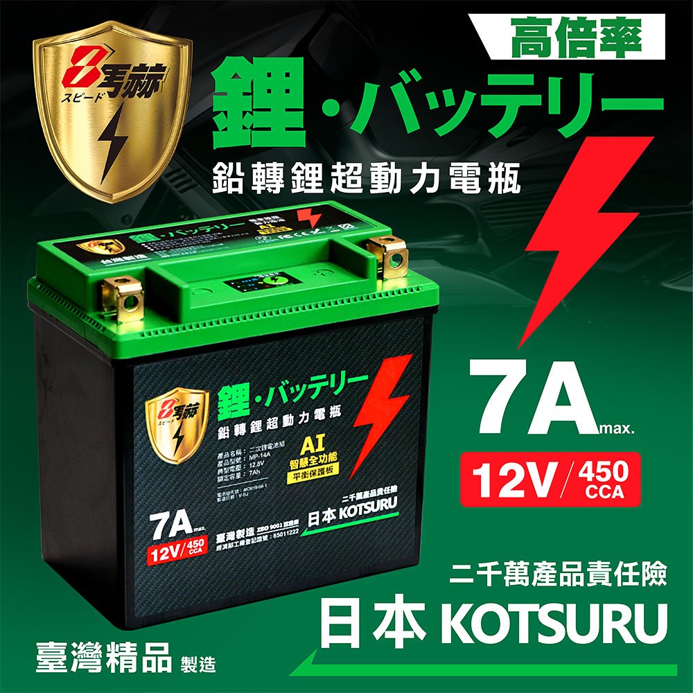 【日本KOTSURU】MP-14A 8馬赫 鉛轉鋰超動力機車電瓶 鋰鐵啟動電池 12V 450CCA 台灣製造