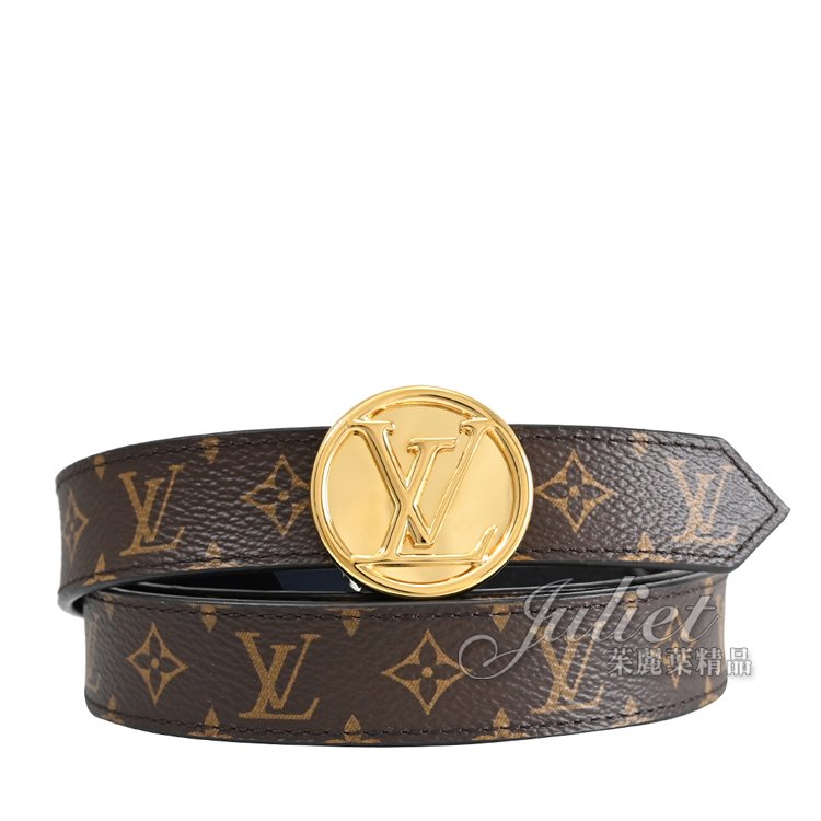 Juliet茱麗葉精品 Louis Vuitton LV M0054V 金屬LOGO飾扣經典花紋窄版雙面皮帶 85CM 全新福利品現貨現金價$14,800