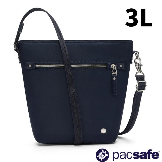 【Pacsafe】W Crossbody 防盜托特包 3L.單肩側背包.RFID護照包.斜背隨身包/防割裂鋼網.防割背帶/20462606 軍藍