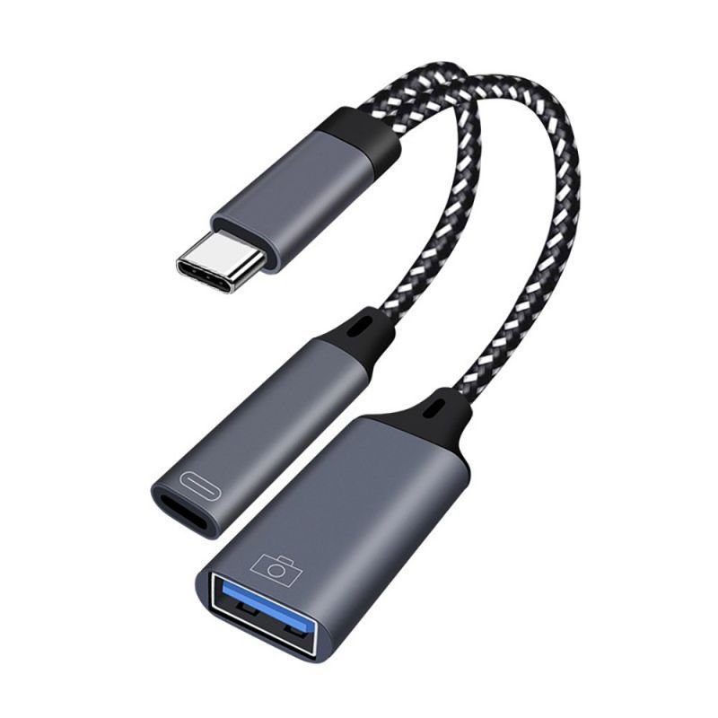 轉接線 USB Type-C 二合一 OTG 轉接線(傳輸+充電) USB母轉Type-C公 傳輸 可連隨身碟 筆電平板手機 可充電 【愛瘋潮】