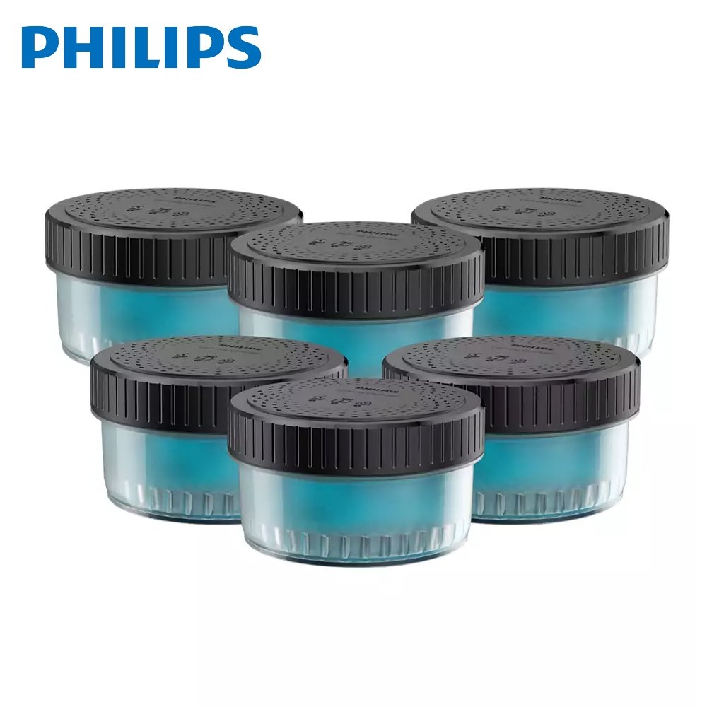 【大王家電館】【原廠盒裝公司貨】PHILIPS CC16/51 飛利浦智能系列電鬍刀清洗座專用清潔液/藥水匣6入 適用S5889/S5579/S7887/S7788/S9986